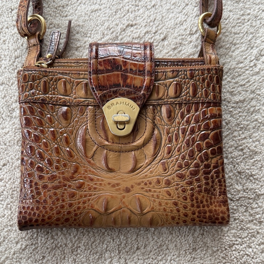 Brahmin Tan Crocodile Embossed Crossbody Bag